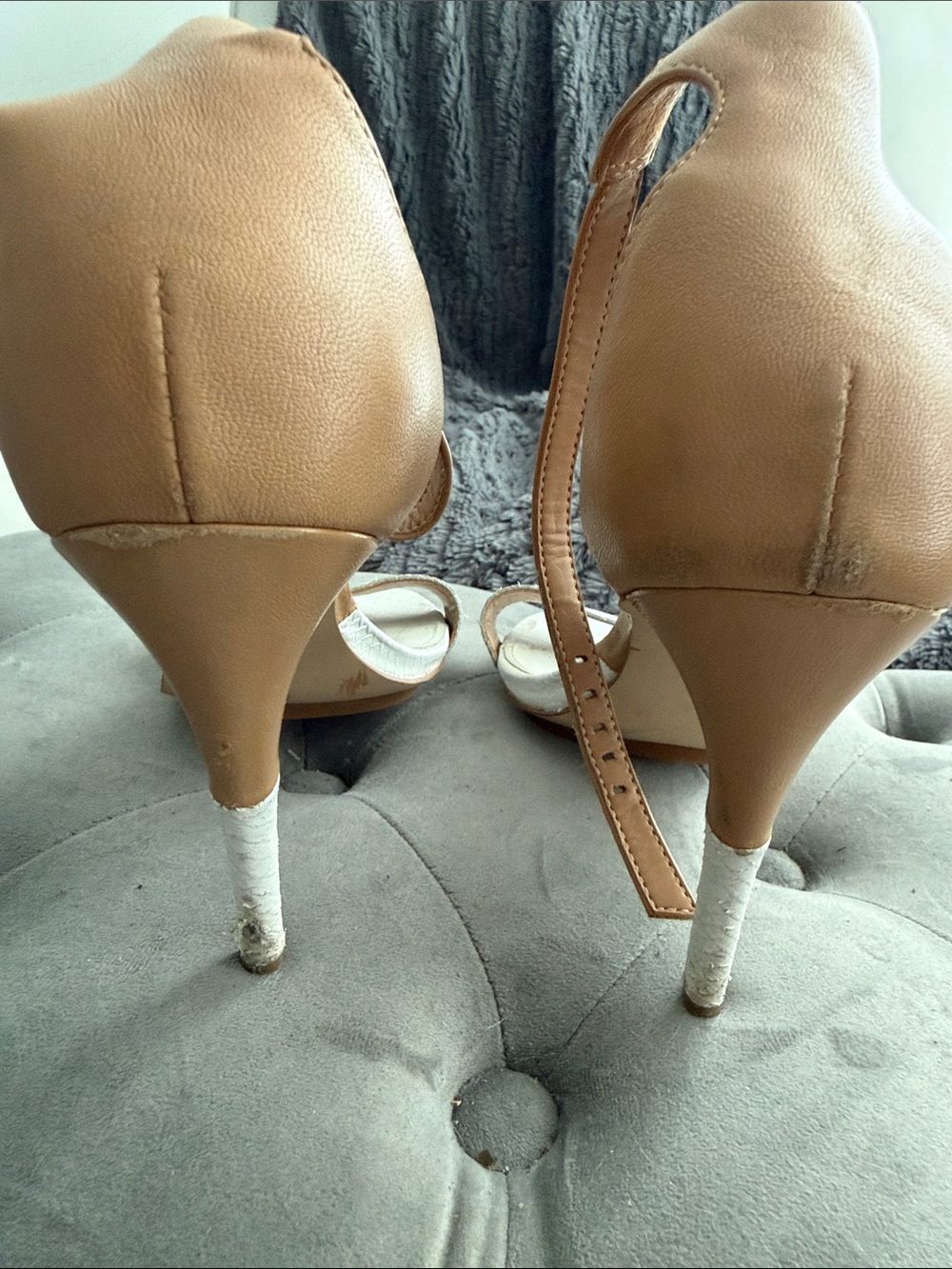 Calvin Klein White and Tan Two-Tone Ankle Strap Heels - Picture 6 of 11